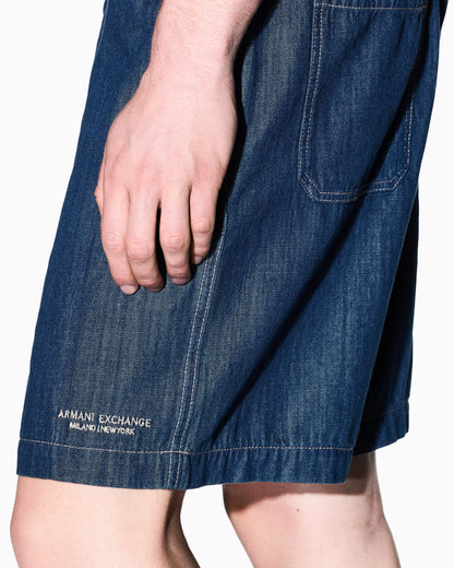 regular fit shorts in washed cotton denim