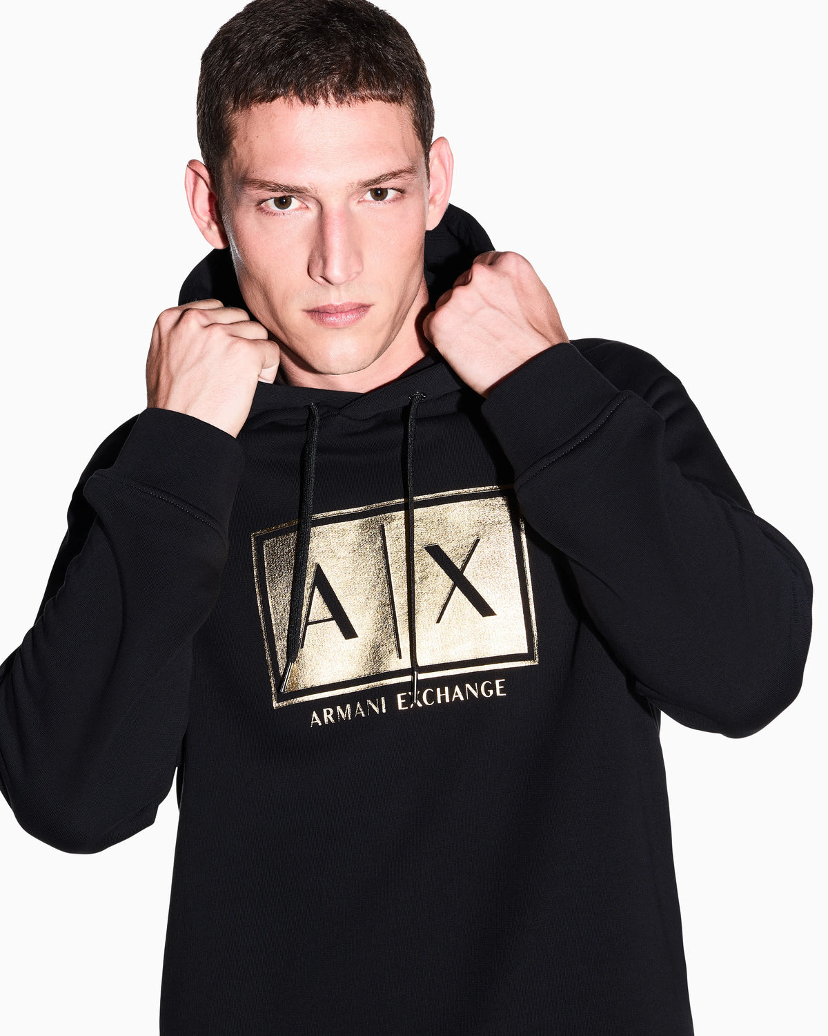 Hoodie with box gold logo