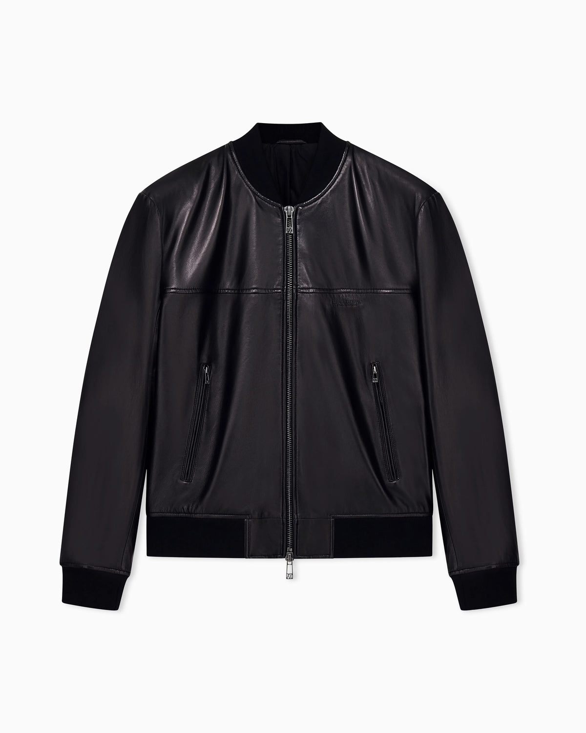 Regular fit blouson jacket in leather with rib details