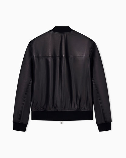 Regular fit blouson jacket in leather with rib details