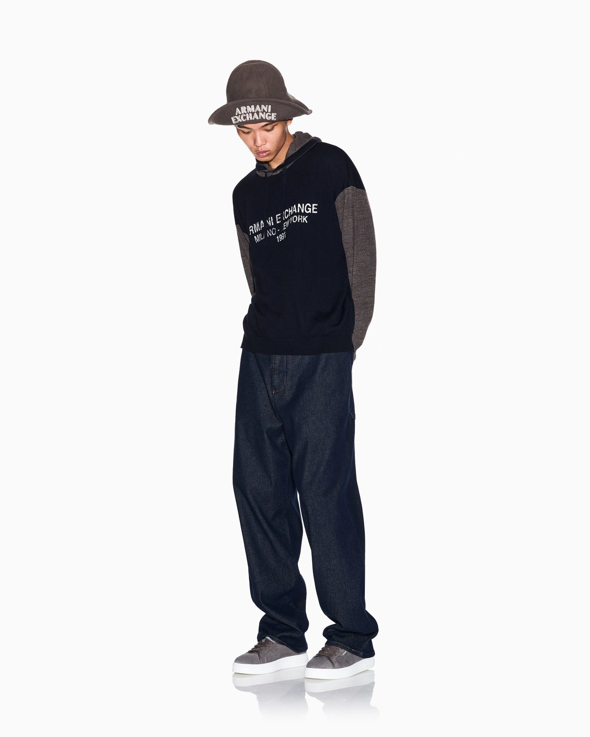 Oversized denim trousers in stretch cotton
