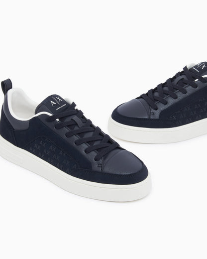 Sneakers in suede with all-over logo and rubber sole