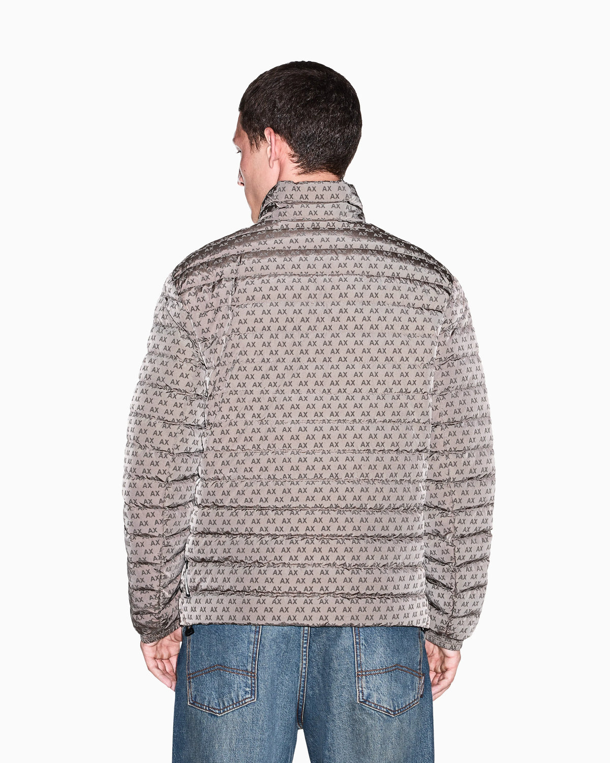down jacket in all-over flocked nylon
