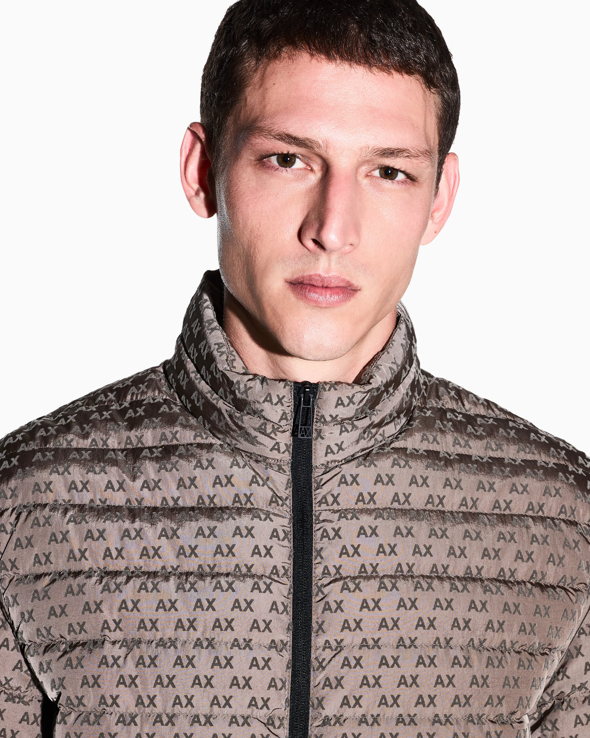 down jacket in all-over flocked nylon