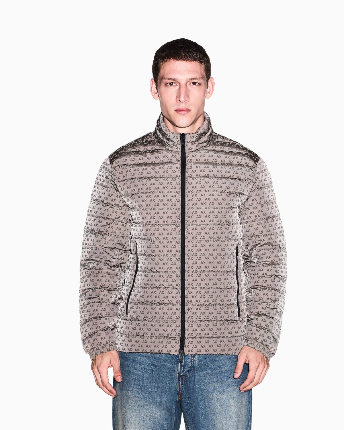 down jacket in all-over flocked nylon