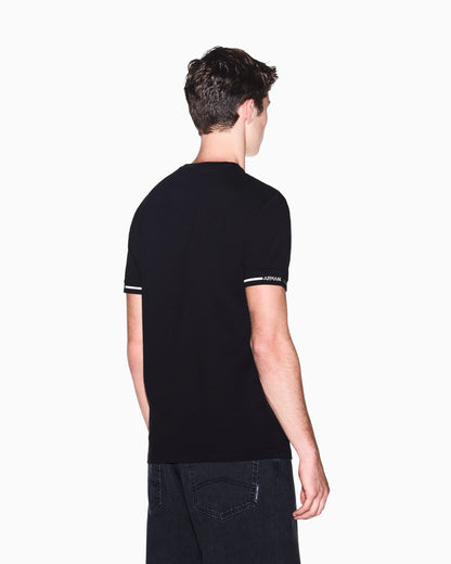 slim fit t-shirt in cotton piquet with rib details