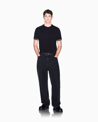 slim fit t-shirt in cotton piquet with rib details