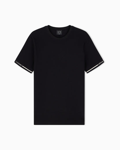 slim fit t-shirt in cotton piquet with rib details