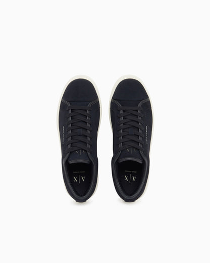 Sneakers in suede and split leather with a rubber sole