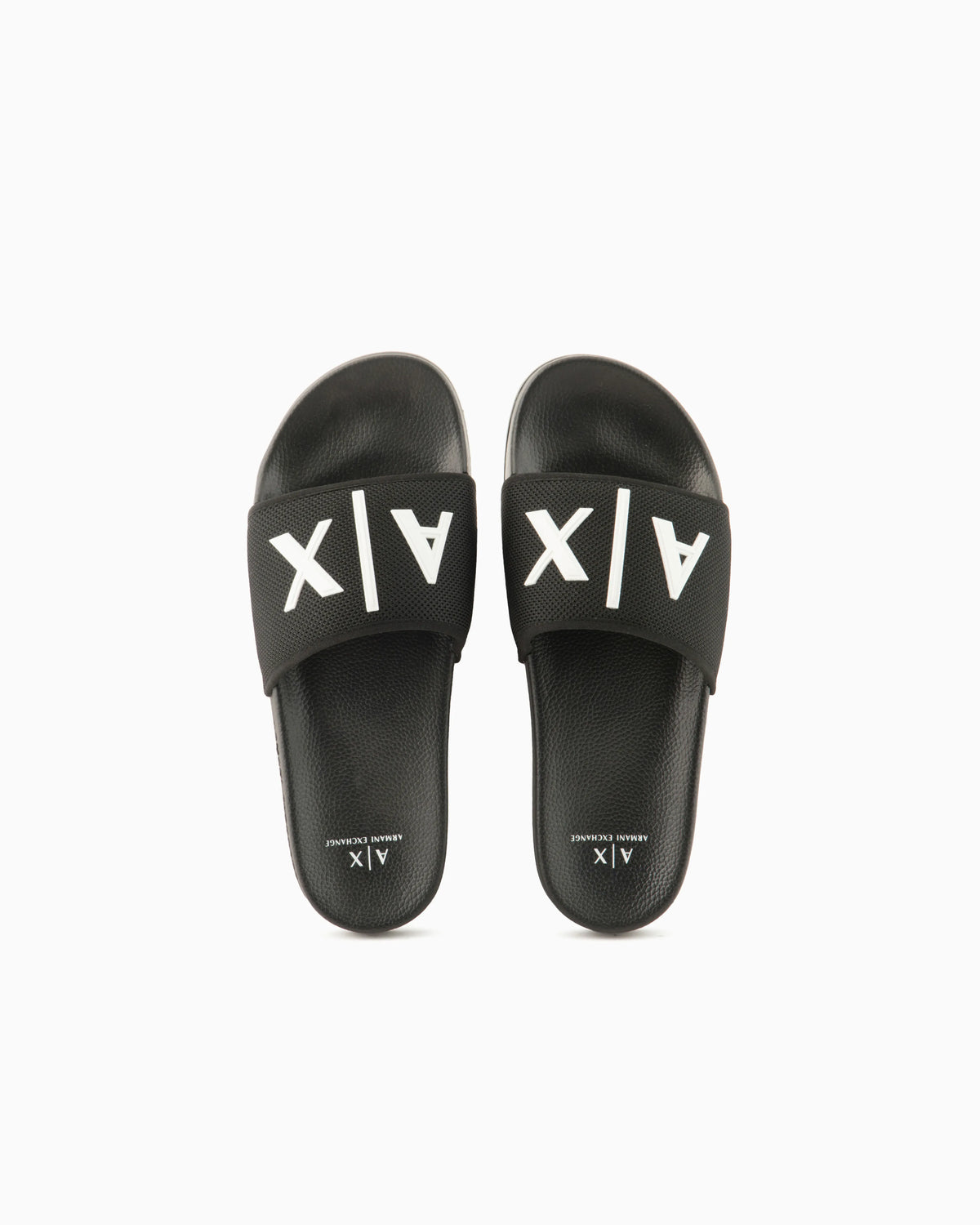 Slide sandals with a wide strap and textured rubber sole