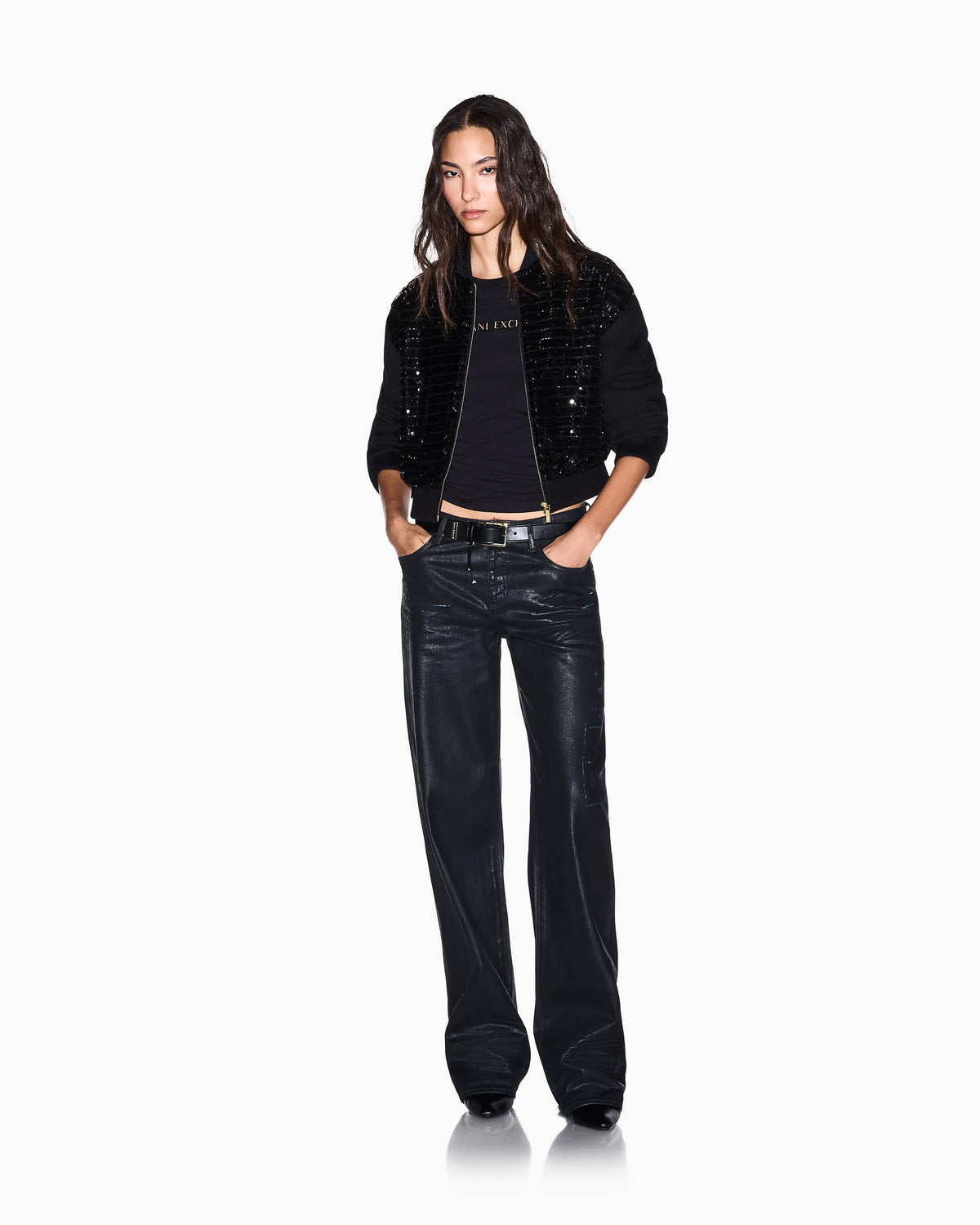 oversized fit 5 pockets denim pant in coated cotton