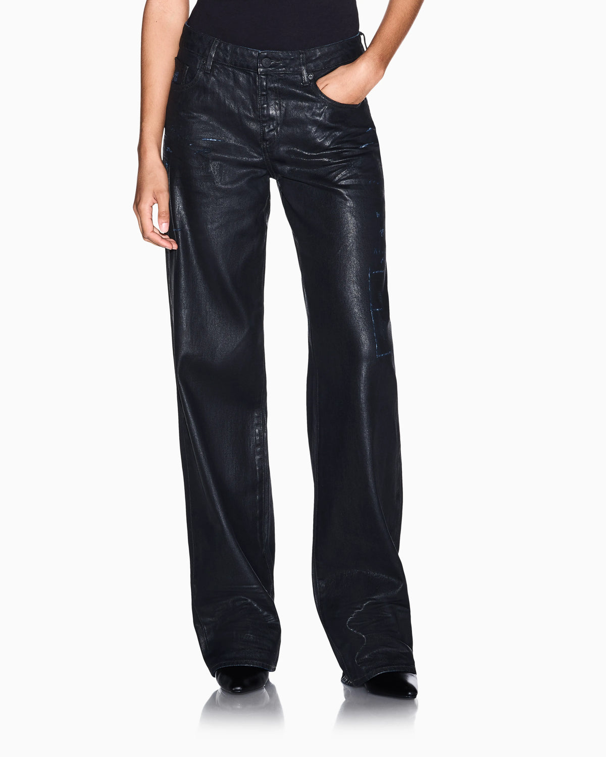 oversized fit 5 pockets denim pant in coated cotton