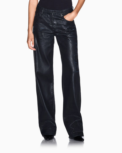 oversized fit 5 pockets denim pant in coated cotton