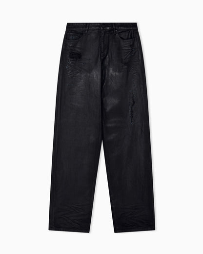 oversized fit 5 pockets denim pant in coated cotton