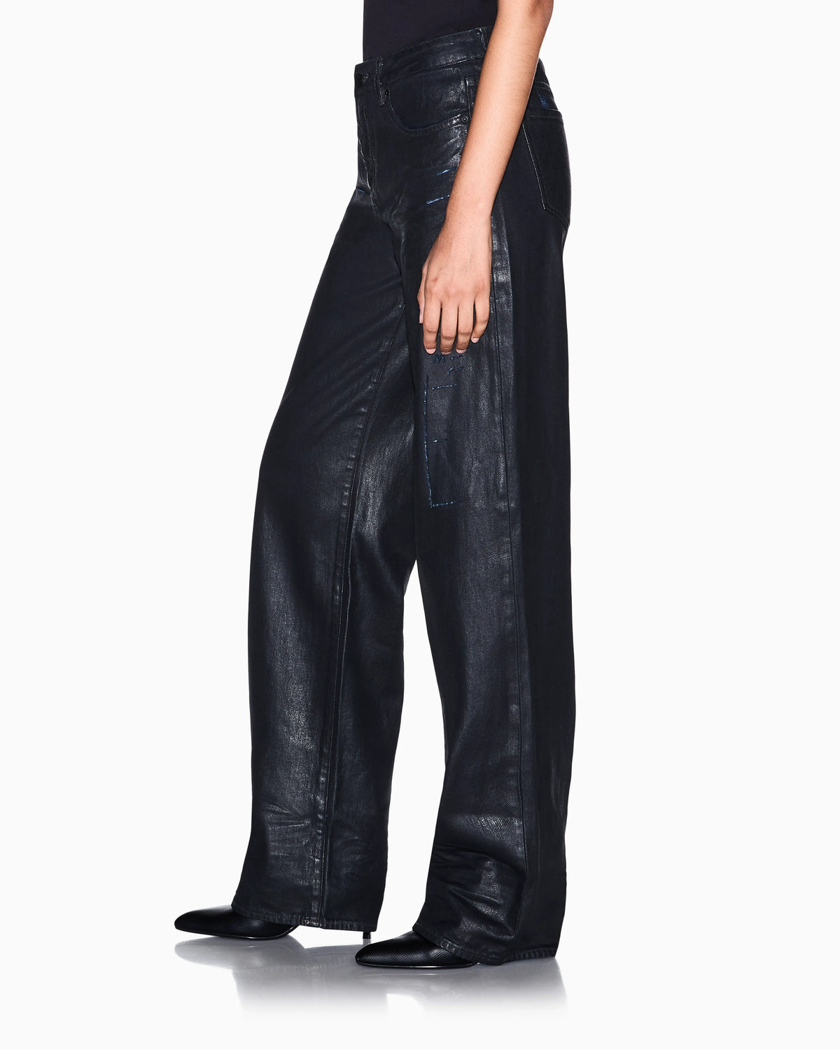 oversized fit 5 pockets denim pant in coated cotton