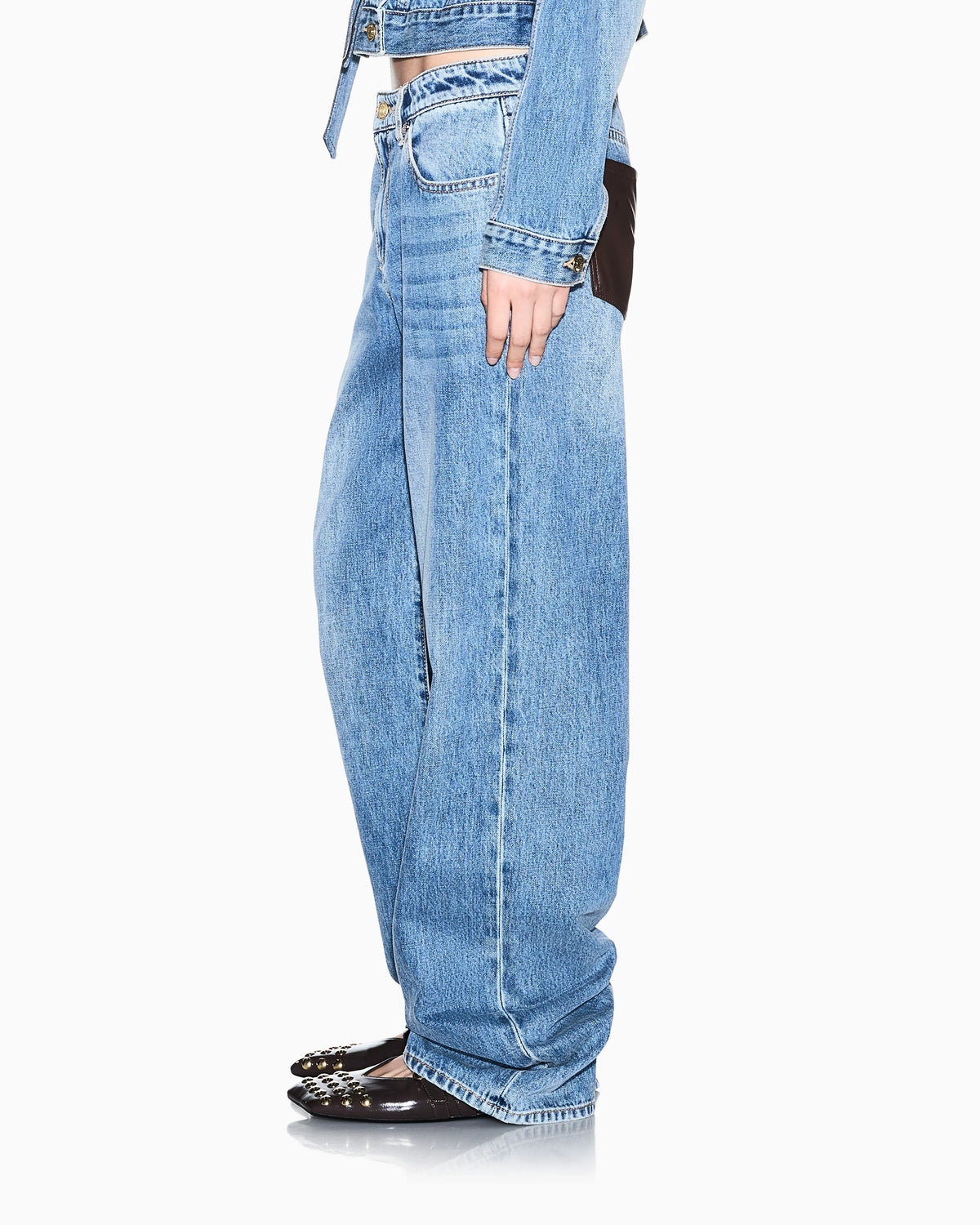 Oversized fit five-pocket pants in rigid cotton denim