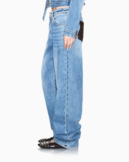 Oversized fit five-pocket pants in rigid cotton denim