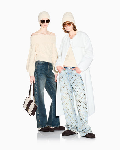 Oversized 5-pocket jeans in rigid cotton with embellishment