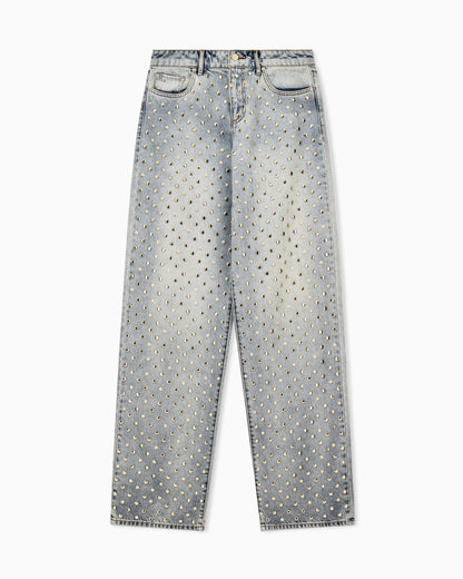 Oversized 5-pocket jeans in rigid cotton with embellishment