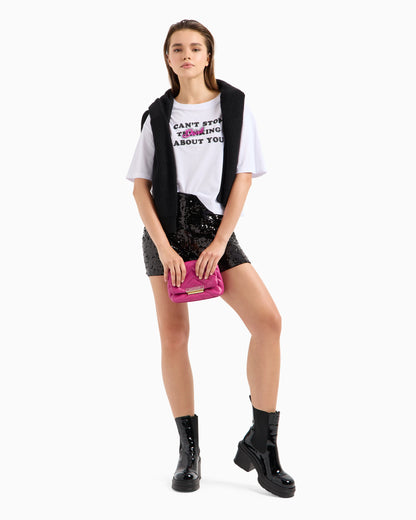 Cropped fit t-shirt "Can't stop thinking about you"