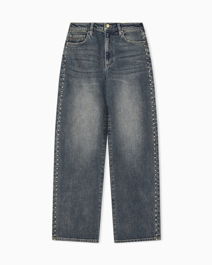 oversized fit 5 pockets denim pant with embellishment