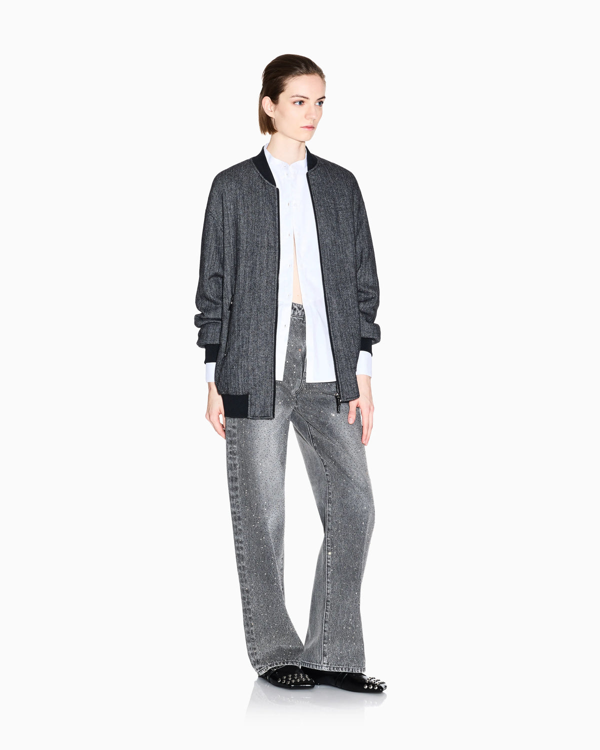 Oversized 5-pocket jeans in rigid cotton with embellishment