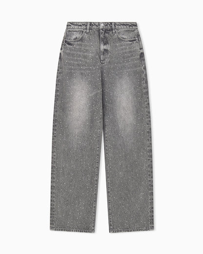 Oversized 5-pocket jeans in rigid cotton with embellishment