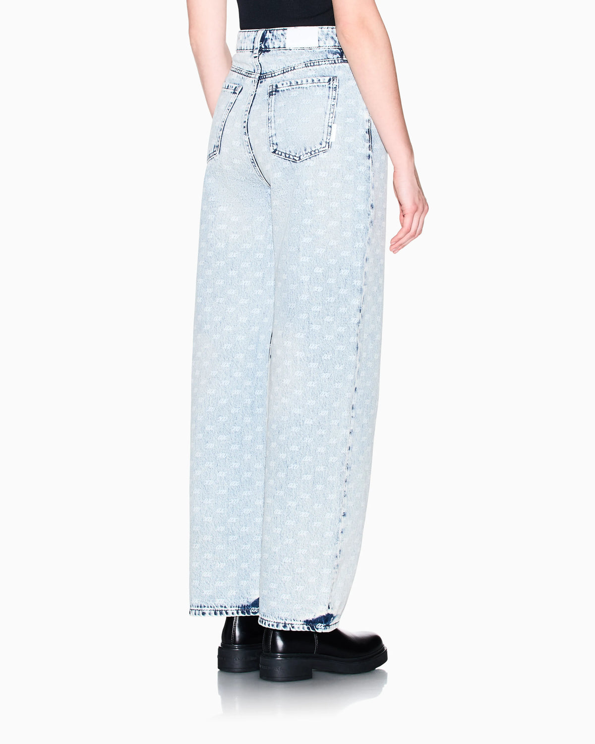 Oversized five-pocket denim pants with an allover print