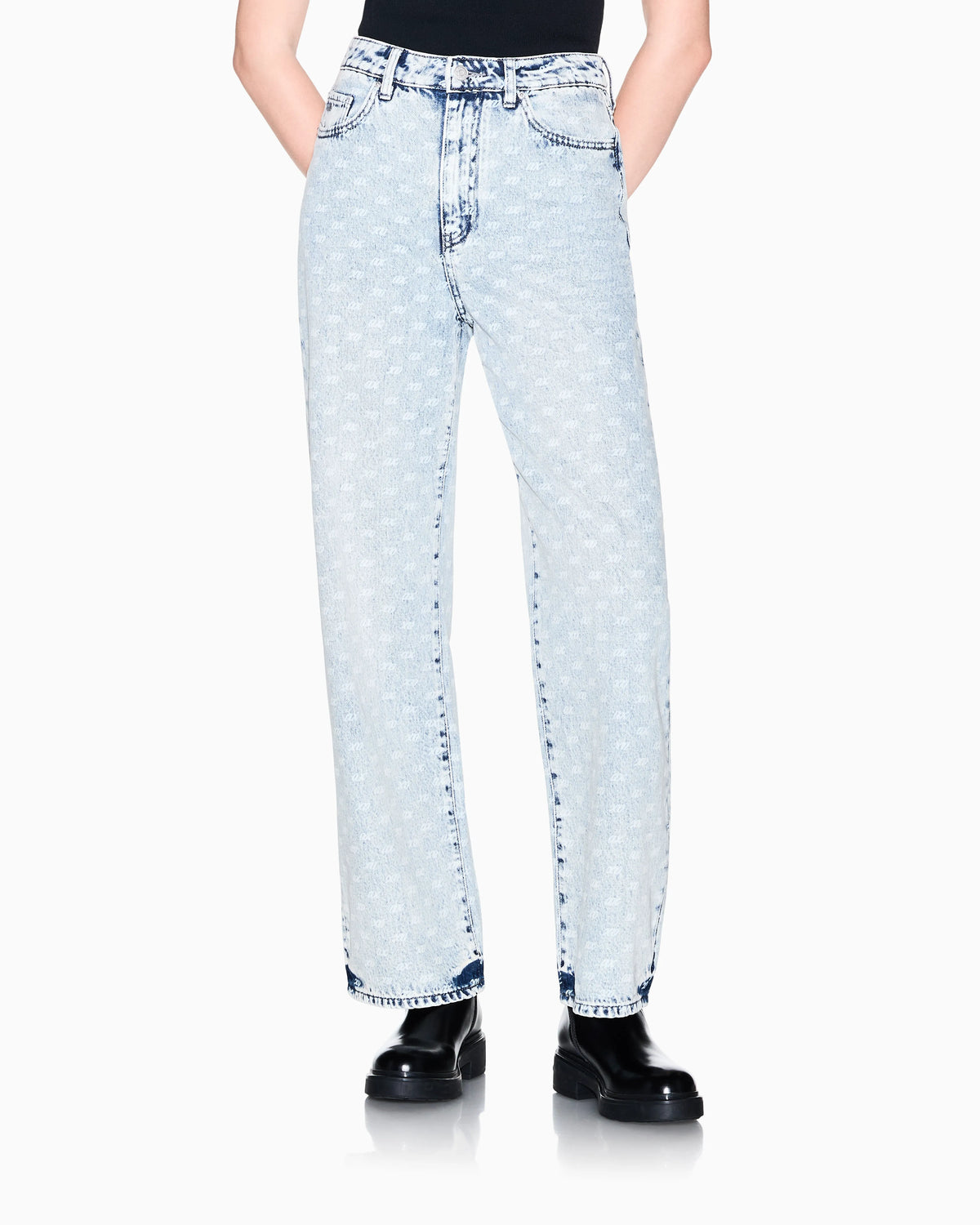 Oversized five-pocket denim pants with an allover print