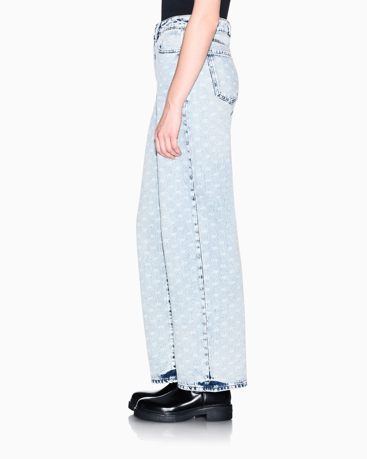 Oversized five-pocket denim pants with an allover print