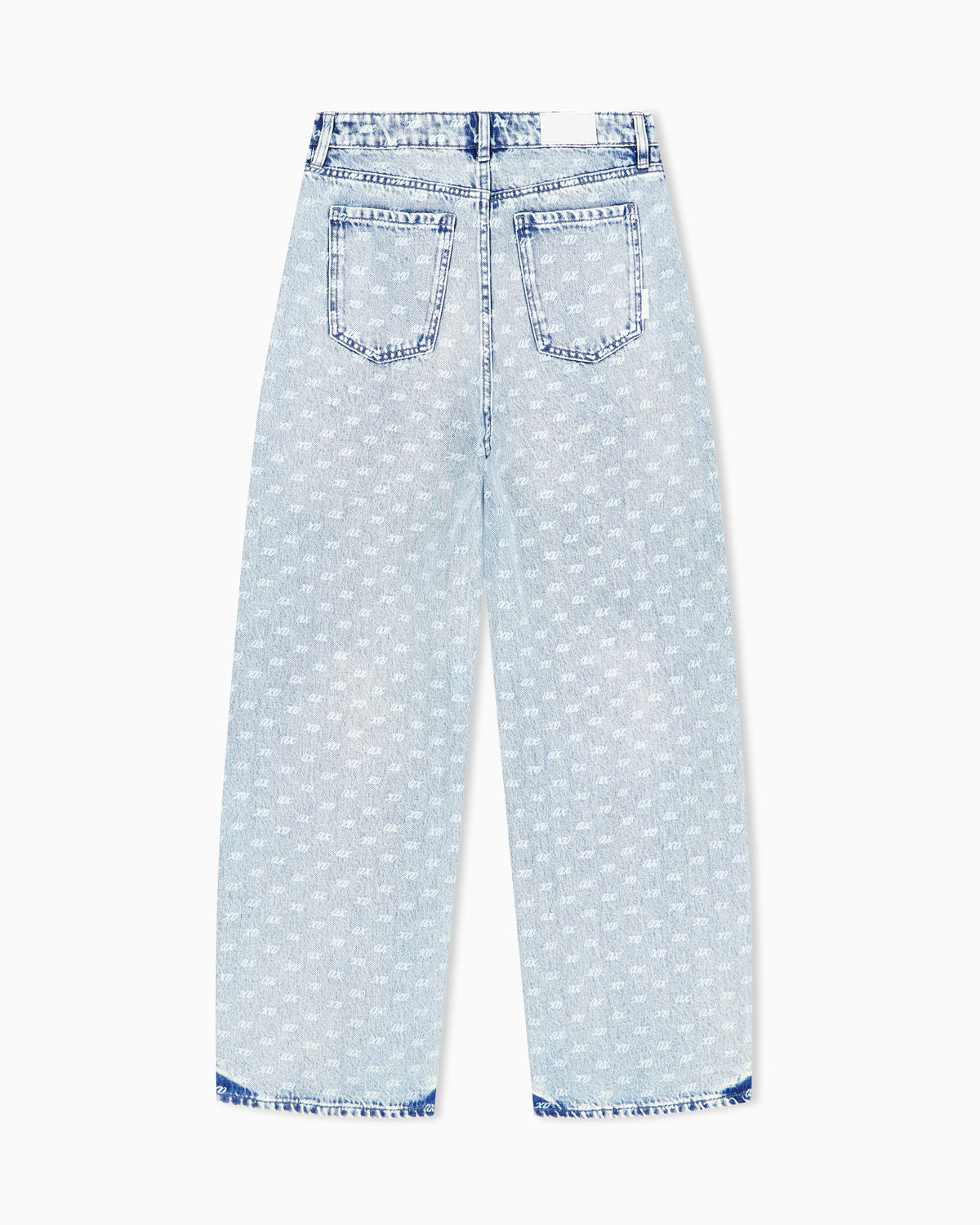 Oversized five-pocket denim pants with an allover print