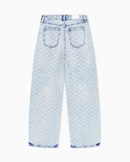 Oversized five-pocket denim pants with an allover print