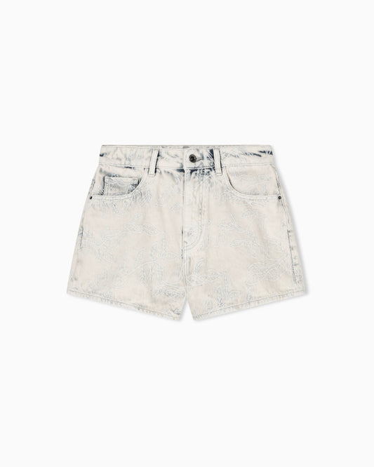 Vintage Bleached Denim Shorts with Used Effect