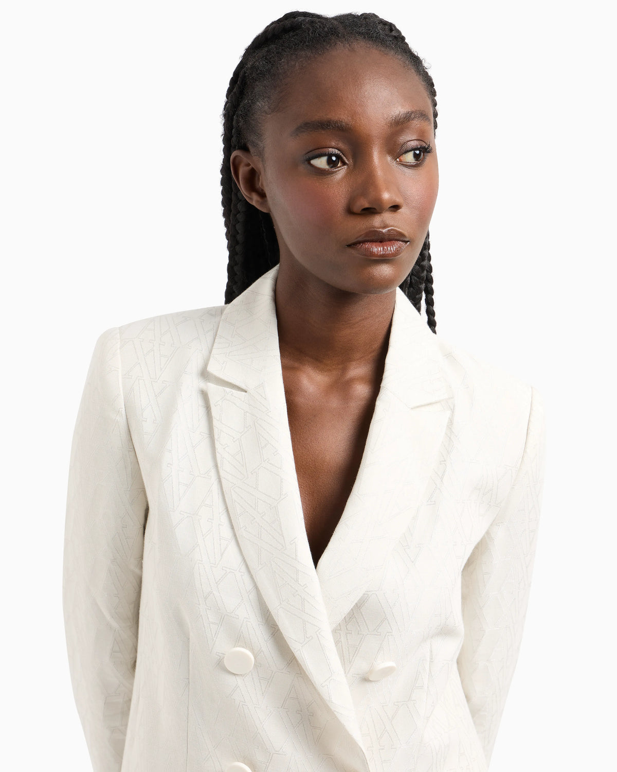 Double-breasted jacket in fabric with allover logo