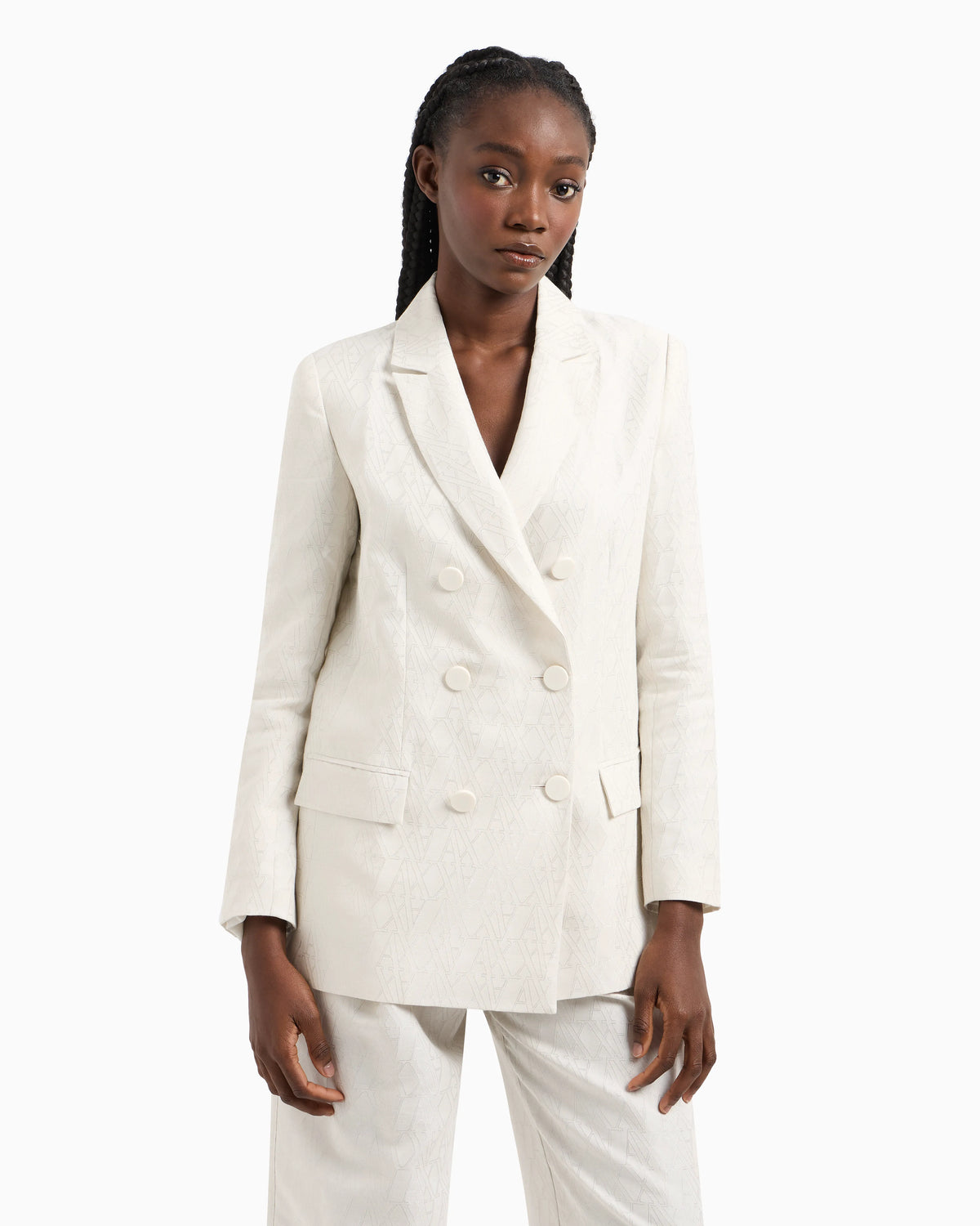 Double-breasted jacket in fabric with allover logo