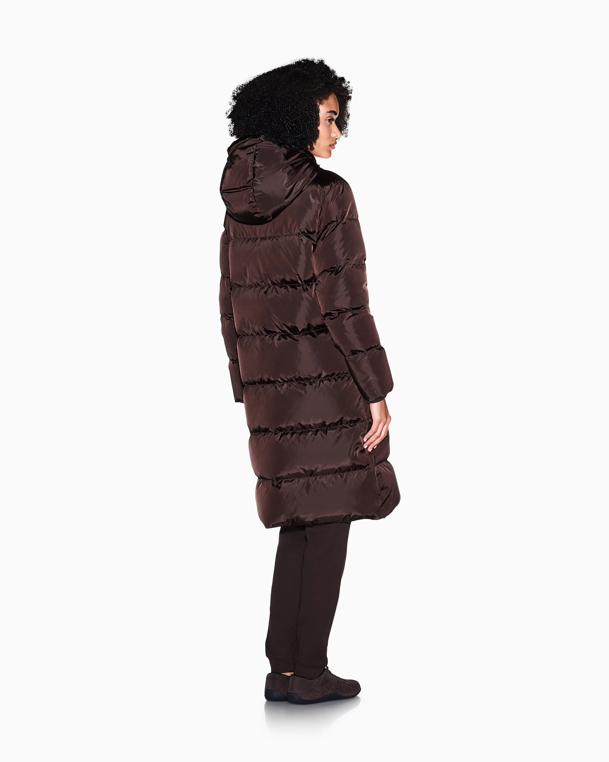 Quilted down puffer coat with a hood and zip pockets Icon