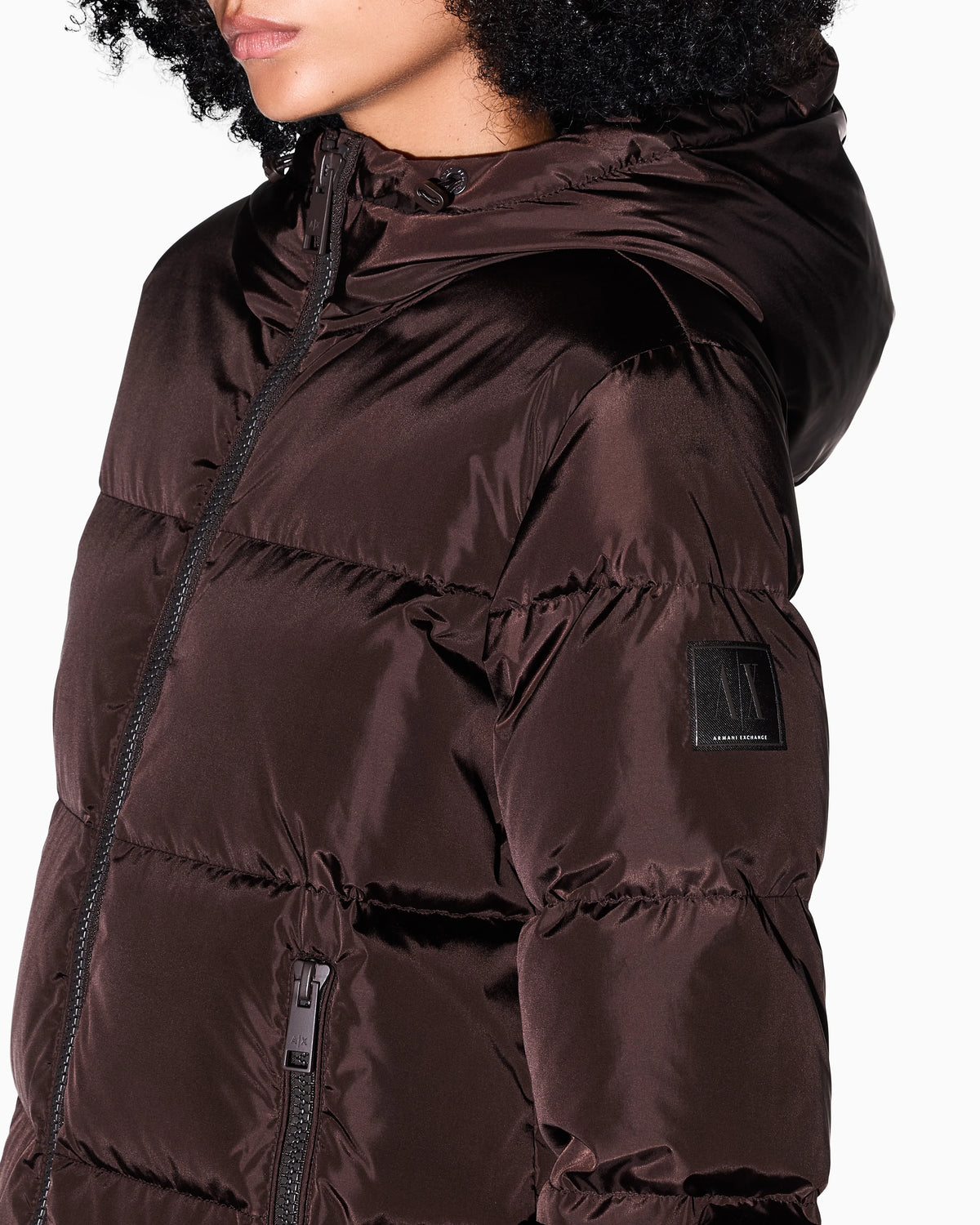 Quilted down puffer coat with a hood and zip pockets Icon
