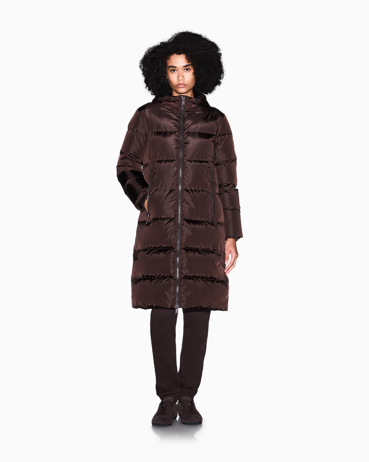 Quilted down puffer coat with a hood and zip pockets Icon