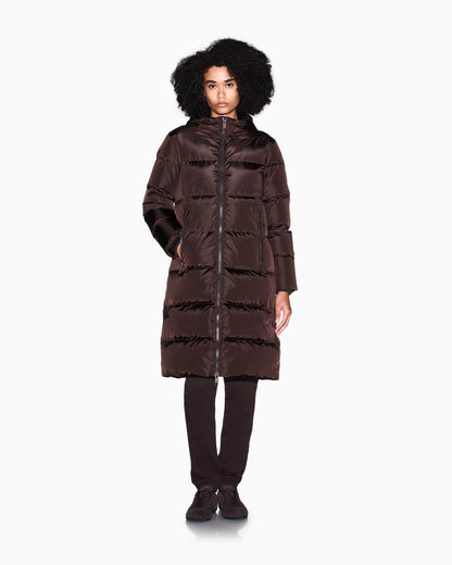 Quilted down puffer coat with a hood and zip pockets Icon