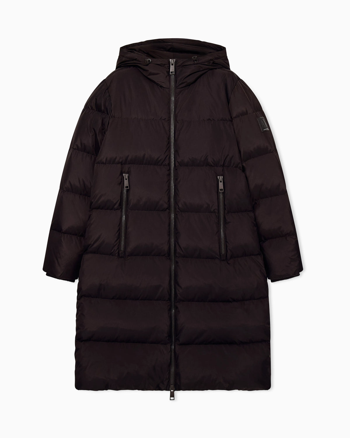Quilted down puffer coat with a hood and zip pockets Icon