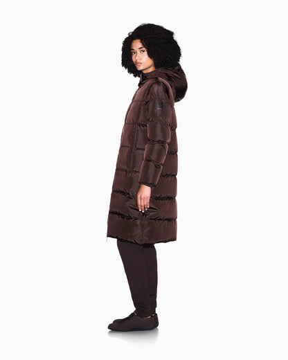 Quilted down puffer coat with a hood and zip pockets Icon