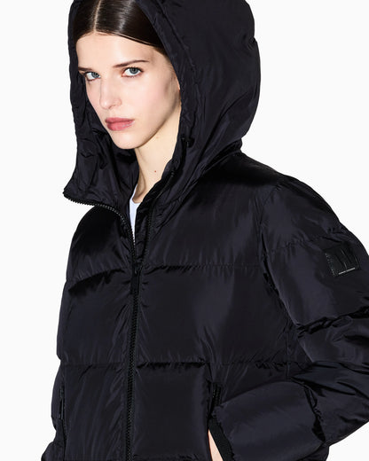 Quilted down puffer coat with a hood and zip pockets Icon