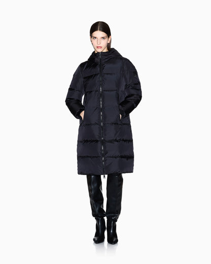 Quilted down puffer coat with a hood and zip pockets Icon