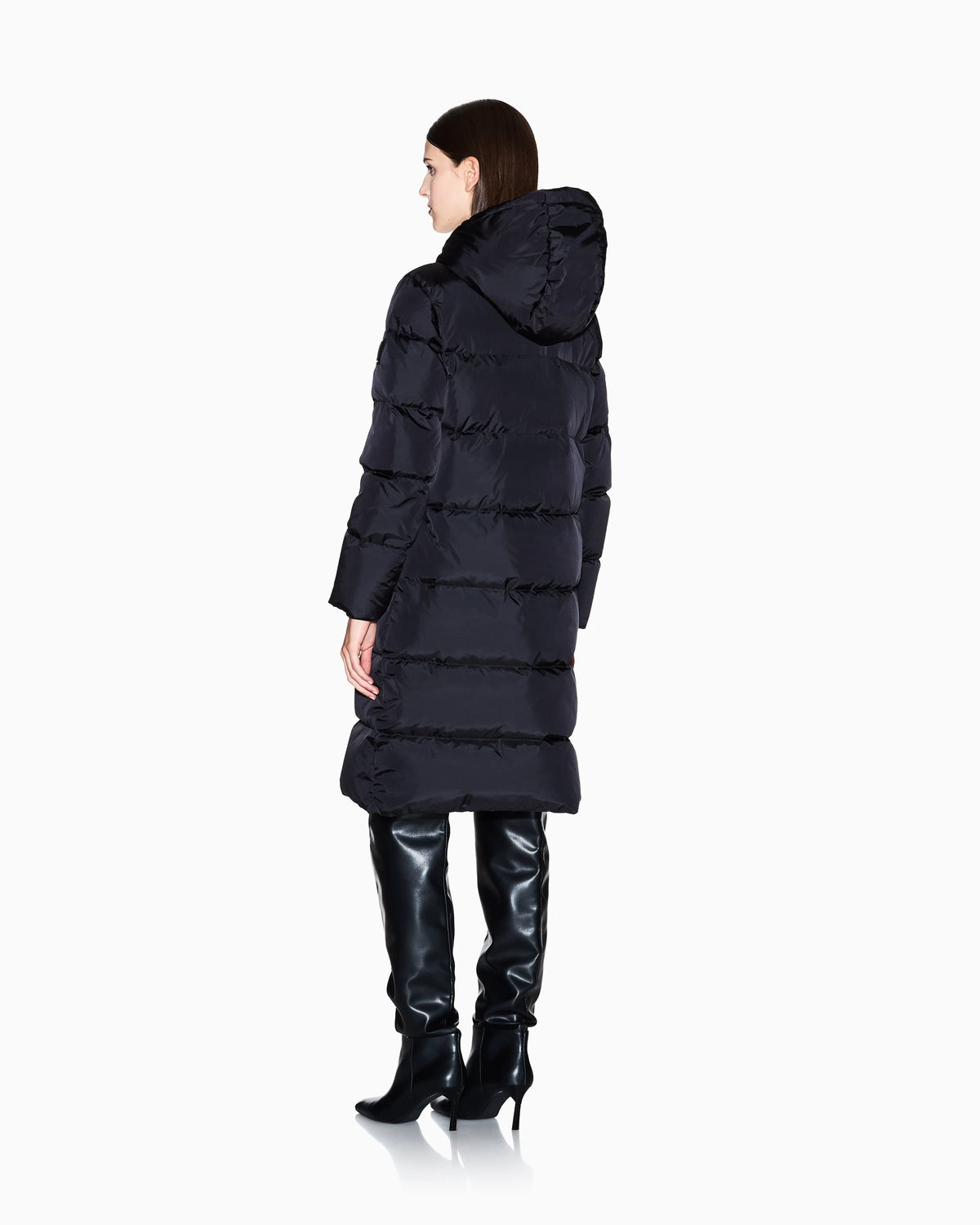 Quilted down puffer coat with a hood and zip pockets Icon