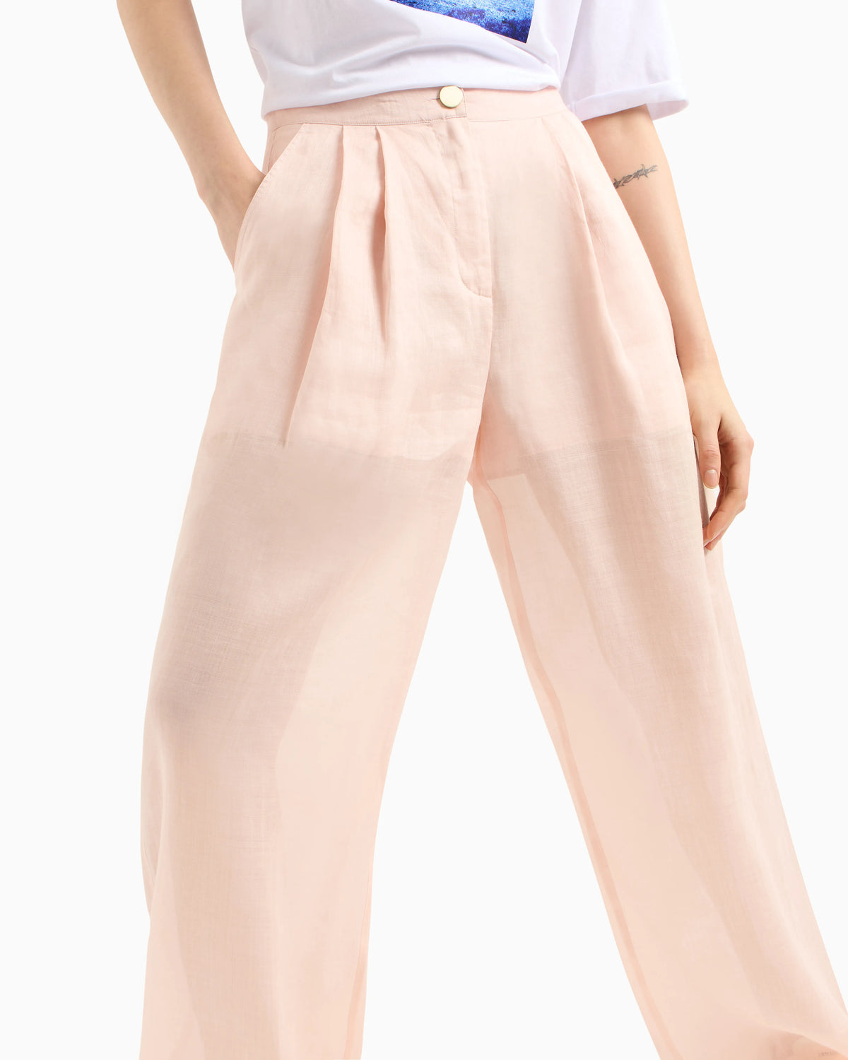 Cotton ramie pleated trousers