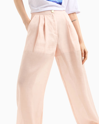 Cotton ramie pleated trousers