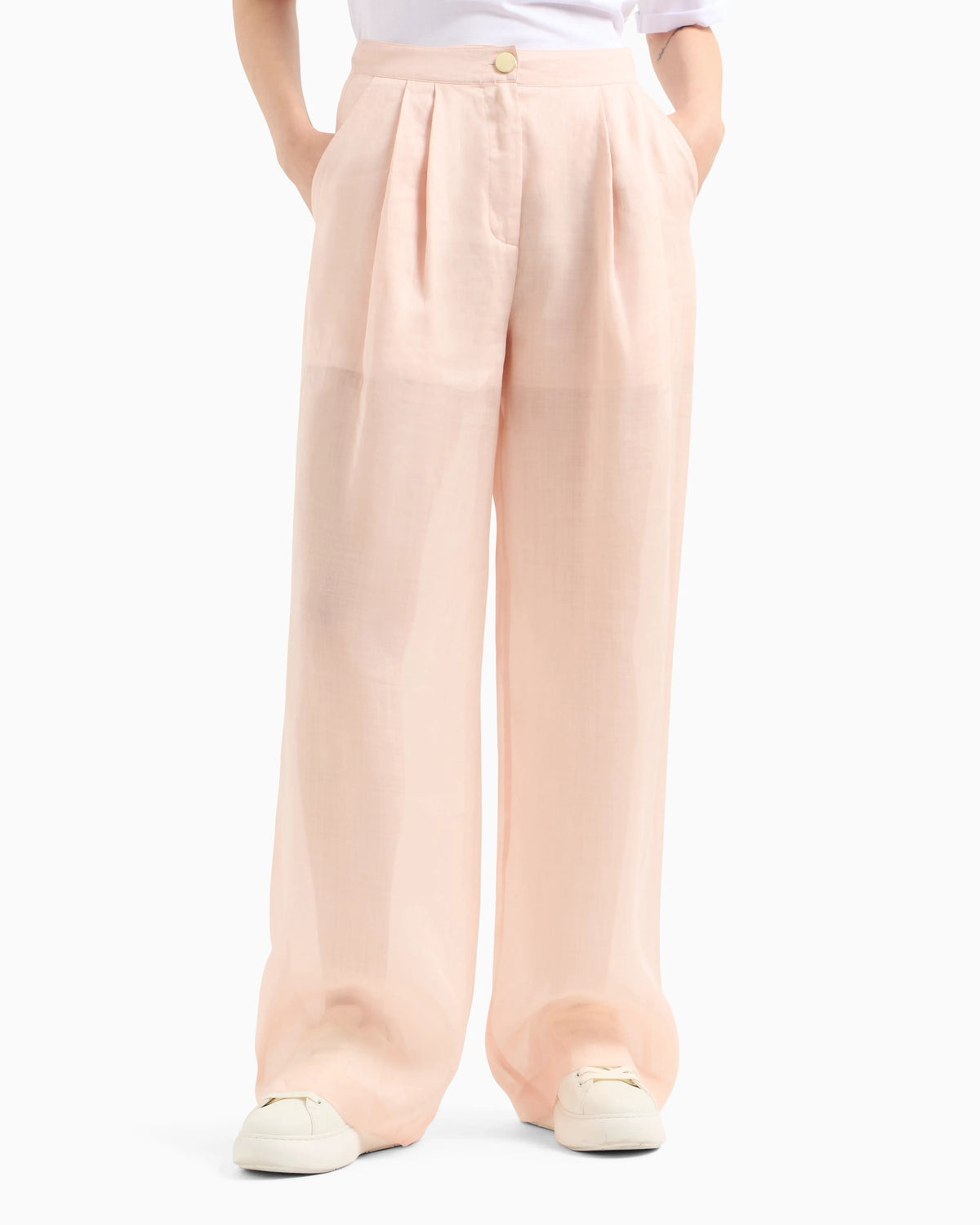 Cotton ramie pleated trousers