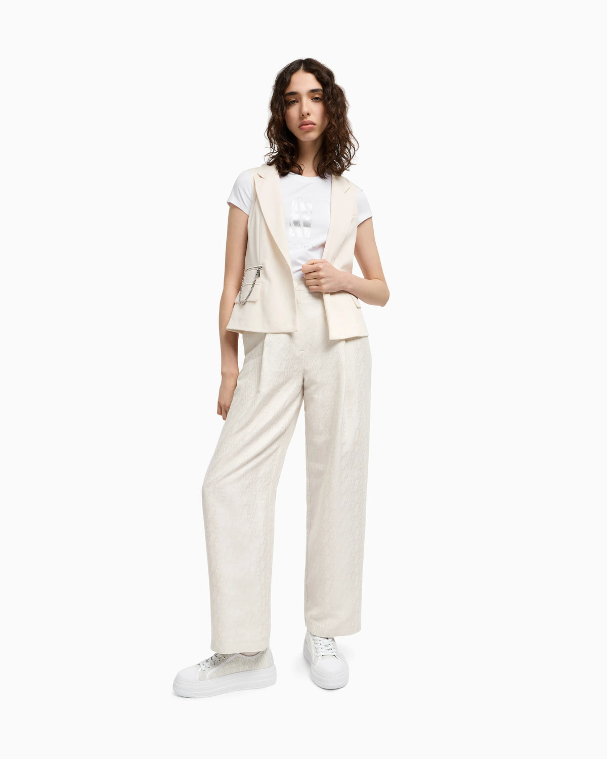 Pleated trousers with allover logo