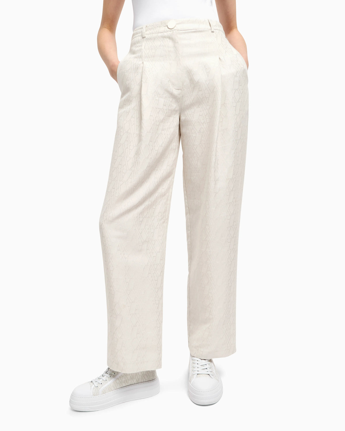 Pleated trousers with allover logo