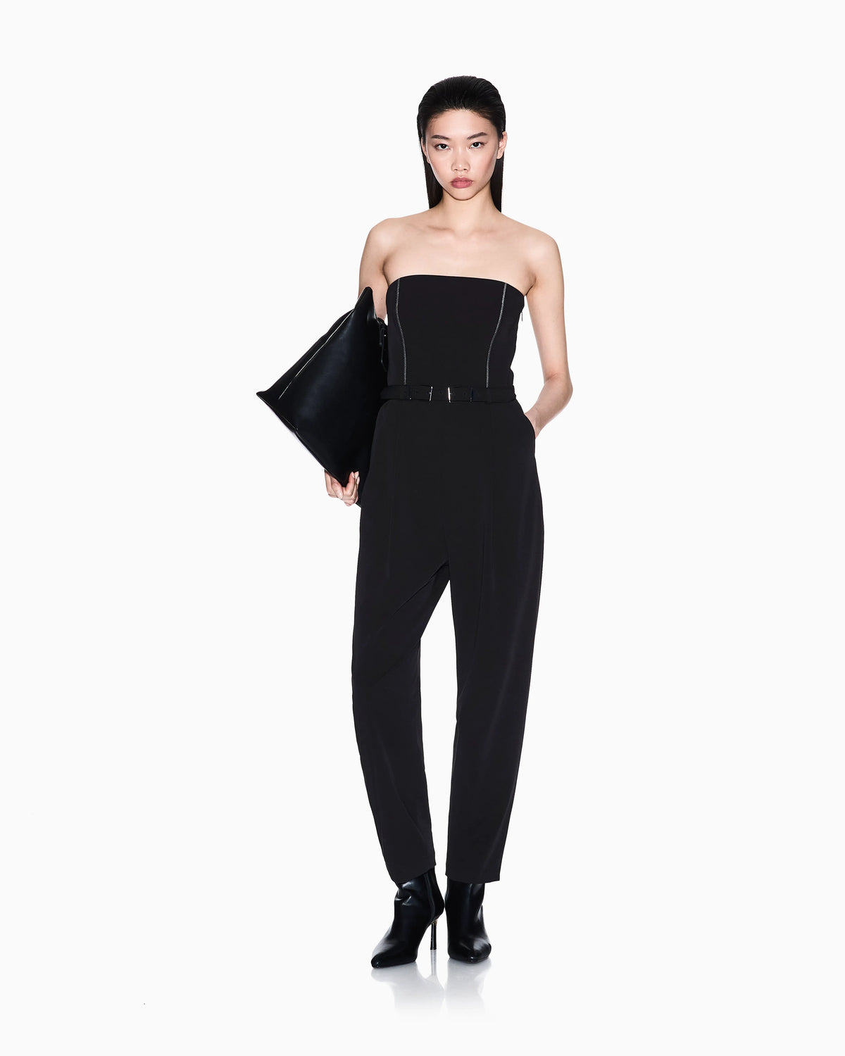 Jumpsuit with pleats and belt